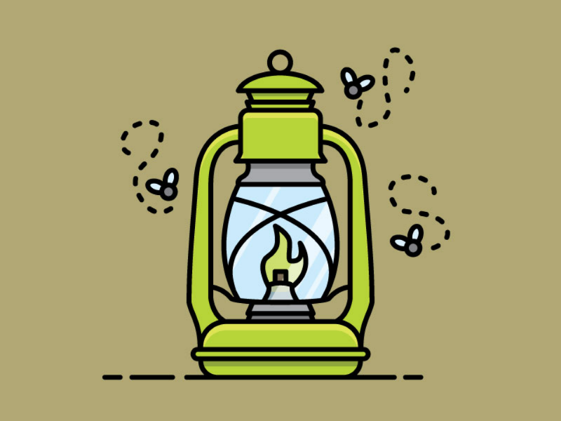 Retro Kerosene Lantern flat design vector flies light lantern camping