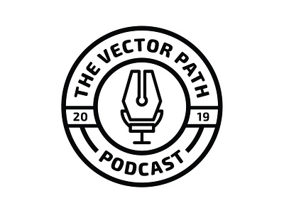 Vector Path Podcast Logo badge logo crest logo logo logo design mic microphone pen nib pen tool podcast podcast logo