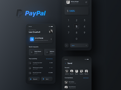 Paypal Redesign Concept Dark app concept dark mobile mobile ui neomorphism payment paypal ui ux