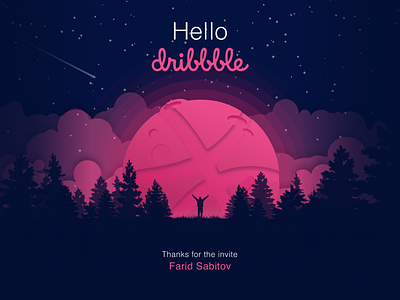 Hello Dribbble! debut dribbble first shot illustration invation invite moon sketch space thanks