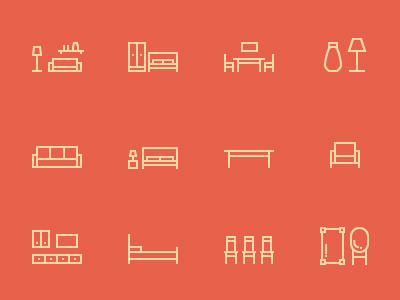 Furniture icons flat furniture icons line pixel