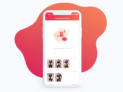 Before and After photo comparison animation app before and after comparison fitamin fitness gradient inteface interaction ios jelly mobile orange photo photo app sport sport app ui ux vector