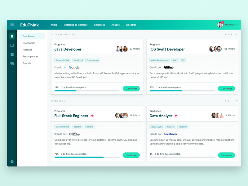 EduThink: Dashboard by Damián Hernández on Dribbble