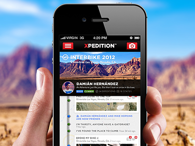 Xpedition™ App preview adventure app example gui interface ios iphone knee photos preview red retina travel ui user ux web xpedition