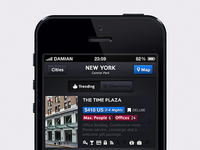 Travel Reservation iOS App app close gps interface ios iphone map retina travel trending user ux