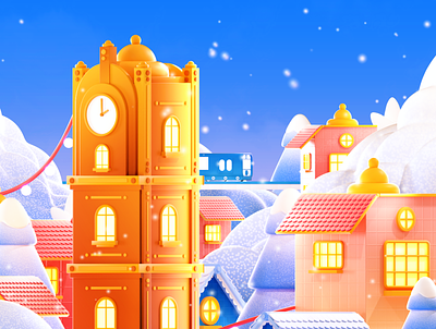 Snowy village 3d 3d illustration christmas color colorful holidays illustration snow