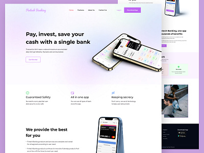 Fintech App Website Landing Page Design - Fintech Banking application bank account bank card banking banking website fintech fintech web fintech website design hero section krishs design station landing page money transfer product design savings transaction app ui user interface design ux web design