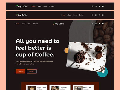 Coffee special website header design cafe cafe ui design chocolate coffee coffee product coffee shop e commerce food home page interface krishs design station landing page product design tea ui ux web design web template website website design