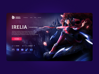 League of Legends Concept Website design dota game homepage irelia lol