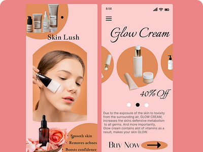 SKINCARE UI DESIGN 3d animation app branding design food graphic design illustrations logo mobile mobile deigns motion graphics ui ux vector