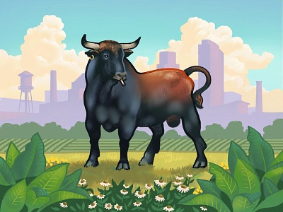 Durham Bull bull city clouds durham farm illustration nature north carolina skyline tobacco