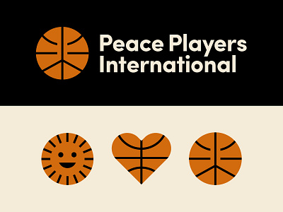 Peace Players International athletic logo basketball branding heart icons international logo nonprofit peace peace sign sports sun