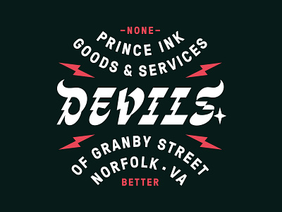 Devils of Granby Street devil devil horns lettering lightning lightning bolt lockup norfolk retro screenprint shirt type typography virginia