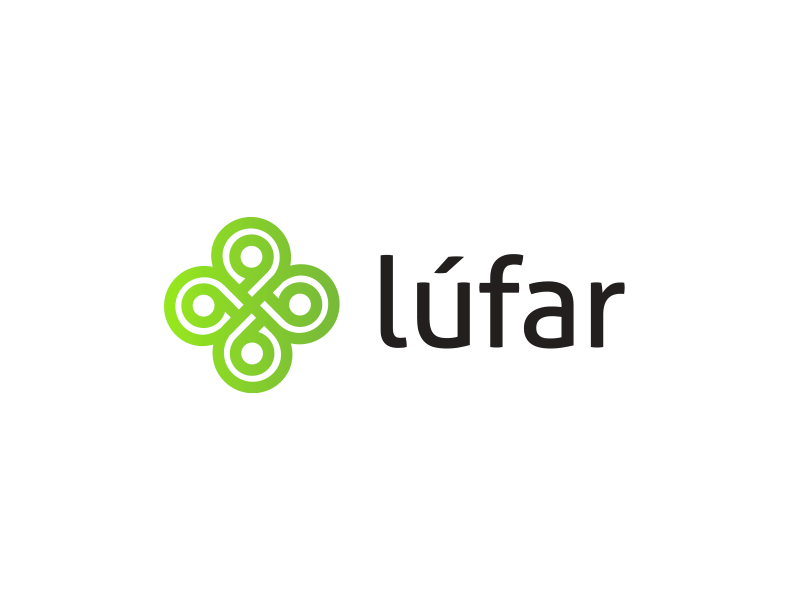 Lufar brand bright clover developer gradient green logo navy web