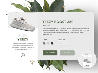 Yeezy Ui Product Card buttons cart ecommerce interface mobile product shoe shop ui website wishlist yeezy