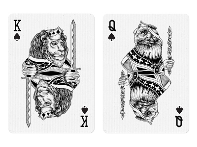 King And Queen Spades Dribbble eagle line art lion playing cards