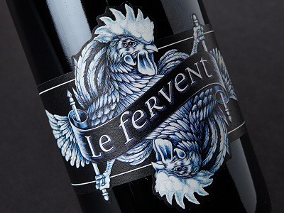Le Fervent cut die drawing emboss label rooster wine