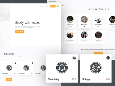 Online Studying Platform Website cards design grey orange sketch studying ui ux website white