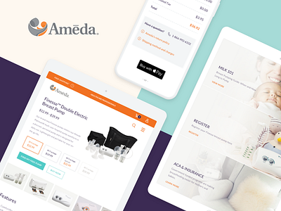 Ameda - Breast Pump Manufacturer blue branding cream design purple typography ui ux