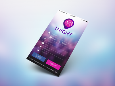 Unight New Sign Up Screen app blur facebook geo input ios login party screen sign up unight welcome
