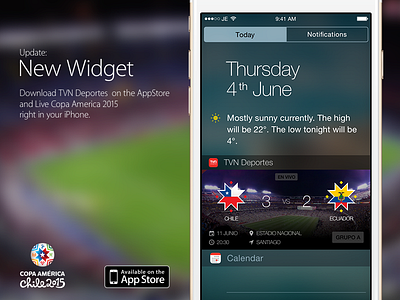 iOS Widget - TVN Deportes america app chile copa america ecuador ios notification soccer sports today update widget