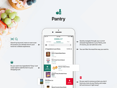 Cooklist - Pantry app cooklist feed food ios ios 11 iphone pantry recipes swipe ux
