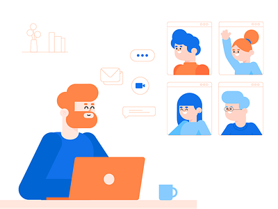 Zoom meeting 2d animation aftereffects animation animation design characterdesign flatdesign illustration loop office videocall working