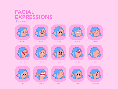 Facial Expressions animation characterdesign facial expressions girl illustration
