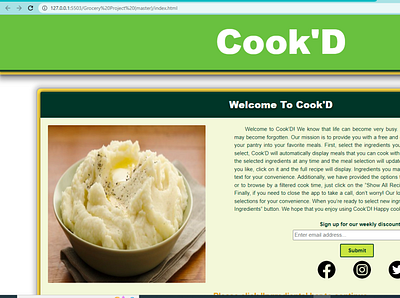 Cook'd is a site I built to match recipes to users' ingredients. app branding js logo mobile ui