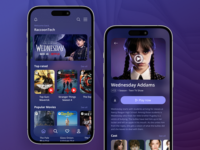 Wednesday - Movie Mobile App Design UI/UX - Figma (Free) app appdesign branding design free figma graphic design illustration mobile mobile app movie app template movie app ui ux vector wednesday weds