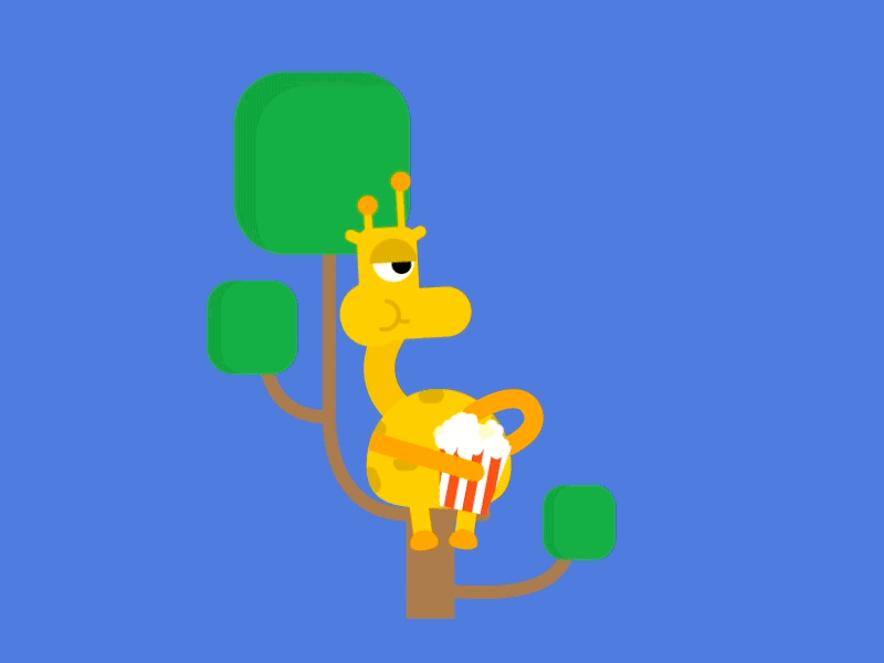 Tree top snack 2d animation animation gif giraffe jirafa loop monster popcorn