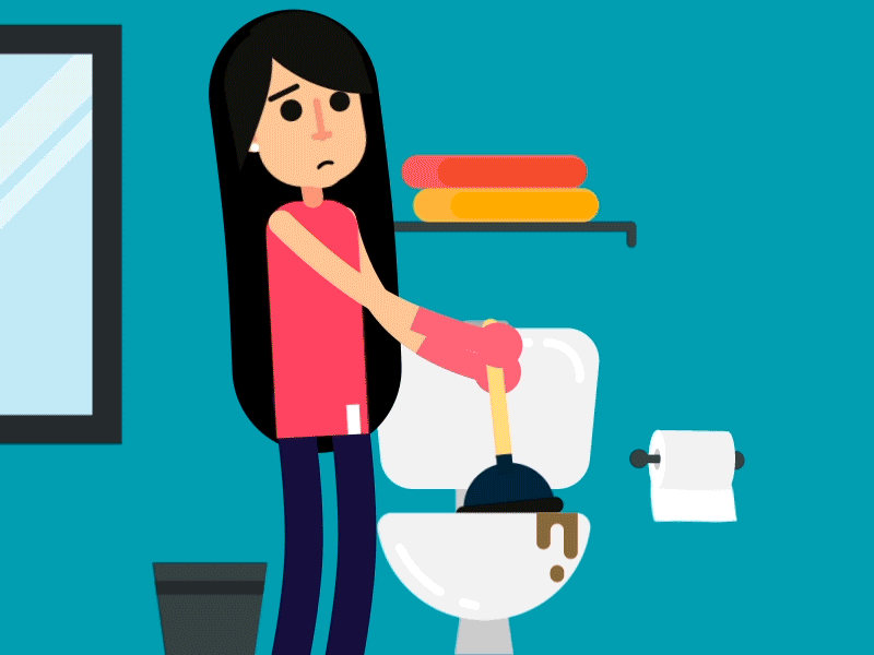 Mom Scherschligt 2d animation af bathroom character flat mom plunger rubberhose