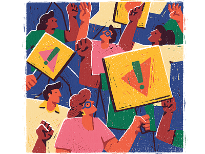 Protest crowd illustration limited color people print texture