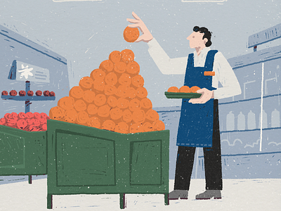 Grocery Scholarship graphic grit grocery illustration limited palette linocut orange print procreate texture