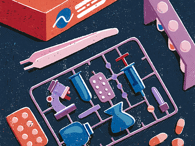 Pharmaceuticals on demand conceptual editorial illustration magazine texture