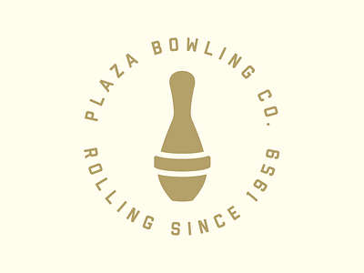 Plaza Bowling Co. Logo 1950s 5 pin bowl bowling bowling pin branding gold icon logo plaza bowling co. vintage visual identity