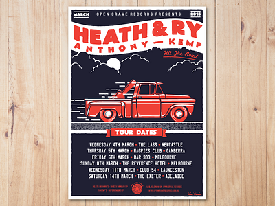 Gig Poster - Heath Anthony & Ry Kemp acoustic folk music gig poster guitar red road road trip tour truck