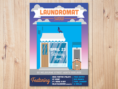 Gig Poster - Laundromat Show adeliade gig gig poster laundromat laundry melbourne street orange pigeon poster