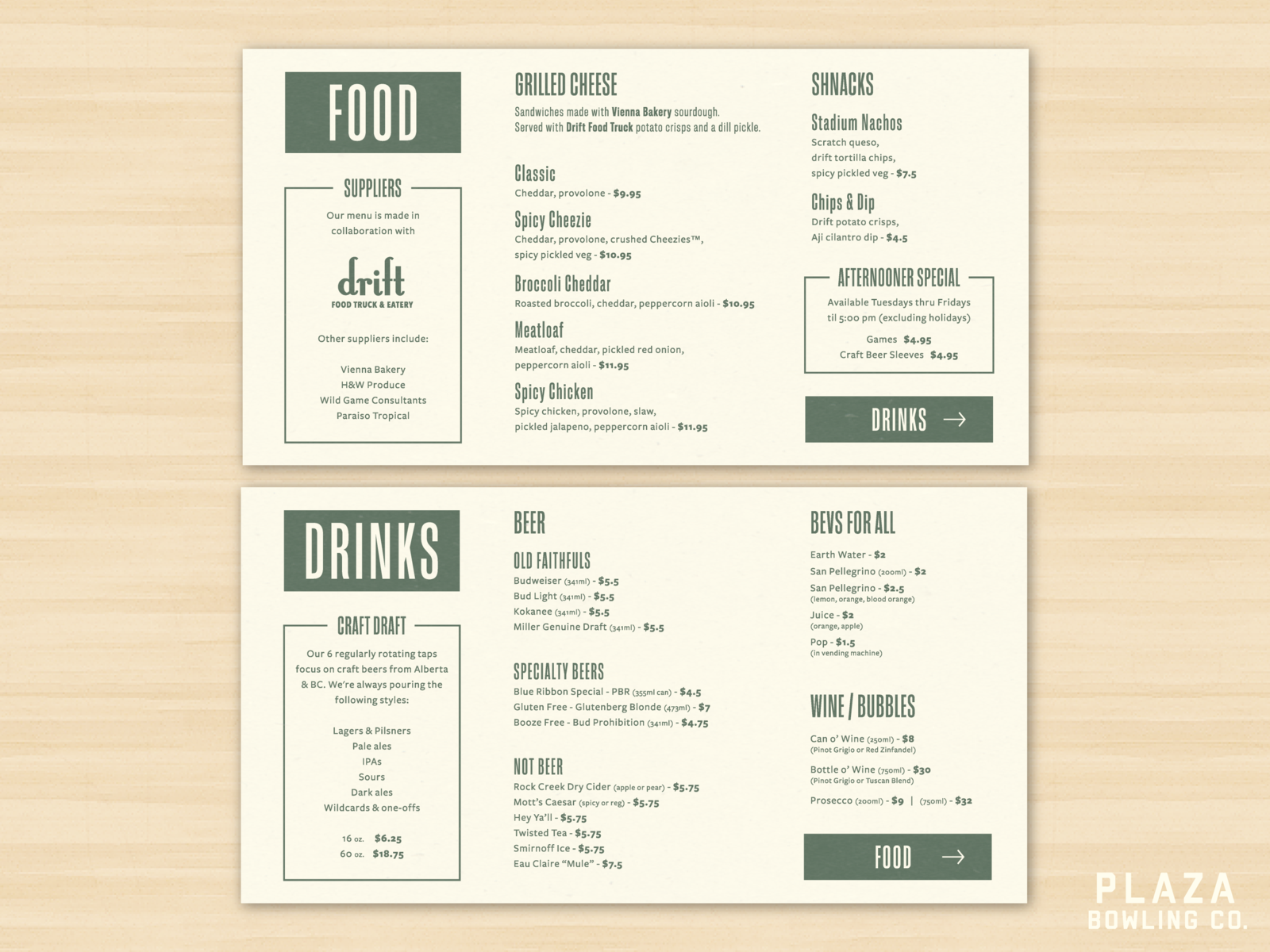 Plaza Bowling Co. Menu by Ryan Mardon on Dribbble