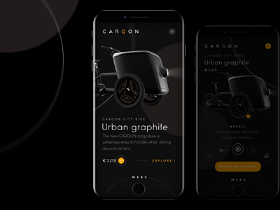 Cargo bike app concept app black branding clean configurator design interface minimal minimalism mobile simple ui ux