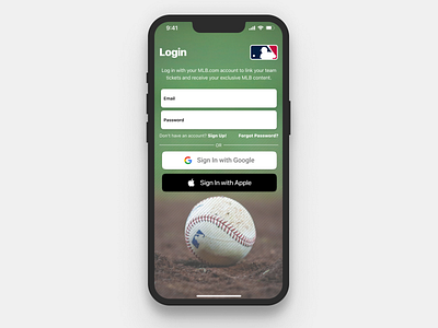 Login Page Redesign - MLB Ballpark App baseball graphic design login mlb redesign ui ux