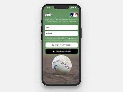 Login Page Redesign - MLB Ballpark App