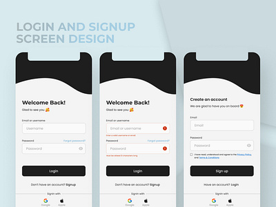 Login and Signup Screen UI Design for Mobile app design login mobile product design signin signup ui ux