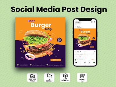 Food Social Media Post Design bargar post design fb design fb post design food design graphic design illustration post design logo social media post design