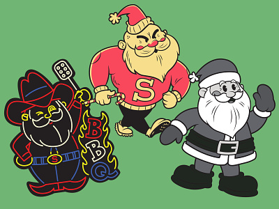 Santa Stickers bbq cartoon santa christmas illustration mascot retro santa santa claus santa mascot stickers toon
