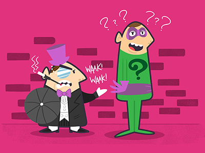 Dangerous Duo Part 1 villains penguin riddler retro 60s illustration batman