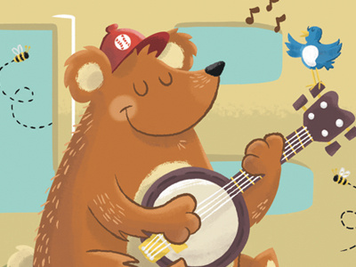 B is for Bear alphabet banjo bear bees bluebird illustration kidlitart