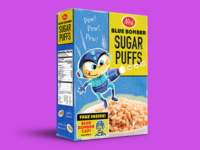 Blue Bomber Sugar Puffs cereal cereal box illustration megaman nes nes classic nintendo package design retro