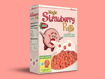 Magic Strawberry Puffs cereal cereal box illustration kirby nes nes classic nintendo package design retro