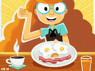Serving Up A Smile breakfast character character concept coffee eggs illustration ipadpro kidlitart kids procreate procreate app retro texture